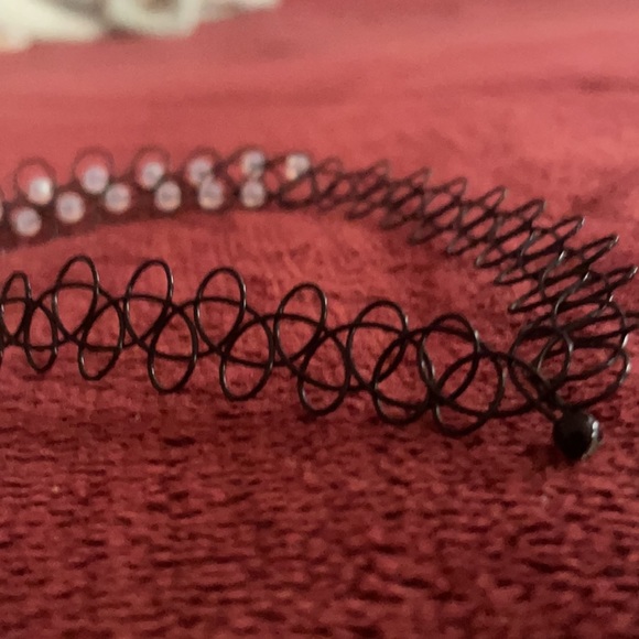 Black Tattoo Choker with Plastic Bead Detailing in front - Picture 2 of 4